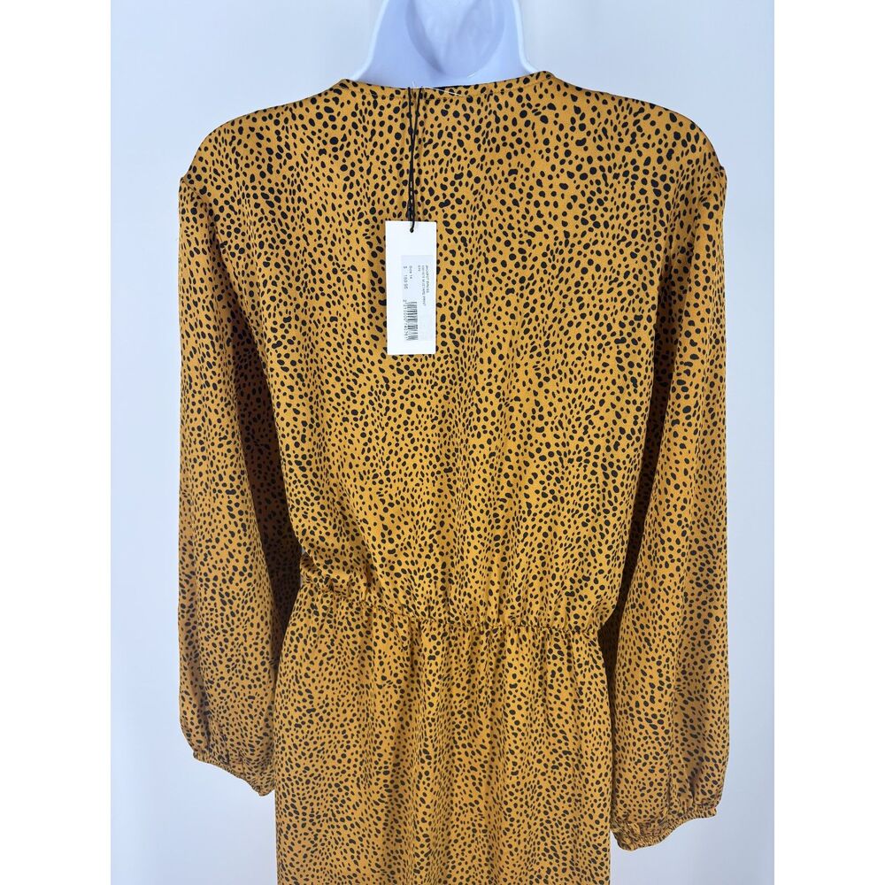 Mustard Yellow Animal Print Wrap Dress | Long Sleeve V-Neck Midi with Tie Waist - Picture 6 of 7